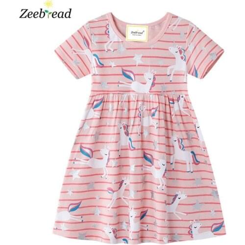Zeebread Unicorns Print Party Baby Dresses For 2-7T Summer Girls Frocks Animals Stripe Childrens Clothing Toddler Dress