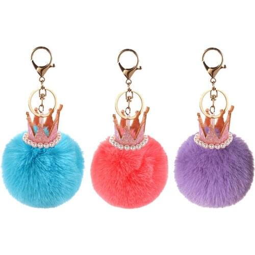 Pearl Keychain Crown Rex Rabbit Fur Ball Bag Pendant Gift Mobile Phone Pendant Keychain Ring