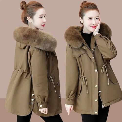 Parker Cotton Jacket Womens Long Winter Jacket 2021 New Ins Hong Kong Plus Velvet Warm Cotton Padded Jacket With Hooded trend