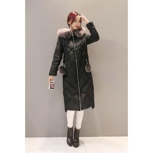 Womens Down Jackets White Duck Womens Coat Fur Collar Hooded Winter Jacket Padded Women Long Parka Abrigo Mujer WXF406