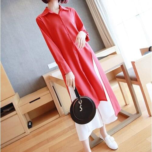 2019 Autumn Red Elegant Chiffon Dress Women Long Sleeve Singer Button Casual Office Dress Women Black Shirt Dresses Ladies Ropa