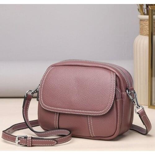 2 Compartments, Girls 100% Natural Cowhide Messenger Bag, Women Genuine Leather Shoulder Bag, Female Cross body Bag, A556