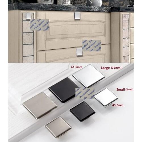 2Pcs/Lot Mordern Big Square Black Shiny Chrome Brushed Nickel Zinc Furniture Cupboard Cabinet Closet Drawer Chest Knob Pull