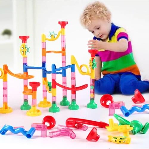 29-122pcs DIY Set Construction Marble Run Race Track Building Blocks Kids 3D Maze Ball Roll Toys Children Christmas Gift