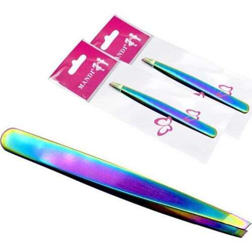 3pcs Oblique Mouth Trimming Eyebrows Eyelash Face Hair Removal Stainless Steel Colorful Eyebrow Clip Small Tweezers Beauty Tool