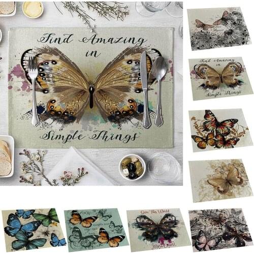 42x32cm Rectangle Butterfly Print Heat Insulation Placemat Cup Tableware Pad Mat waterproof and abrasion resistant Mats