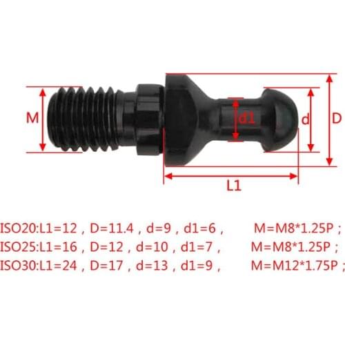 5PCS/set ISO20 Pull stud ISO25 Retention Knob CNC Milling Collet Chuck Tools Holder stud for engraving machine