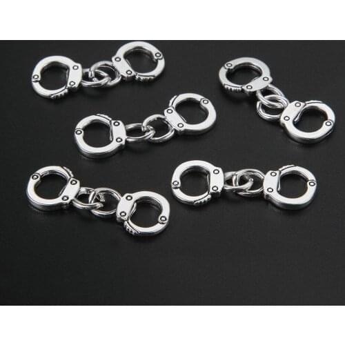 6Pcs Handcuffs Charms Antique Silver Color Tone Pendant Findings Fit DIY Bracelet Accessories Handmade Jewelry Making Wholesale