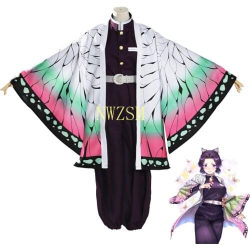 Anime Demon Slayer Kimetsu no Yaiba Kochou Shinobu Uniform Cosplay Costume Women Haori Kimono Party Dress