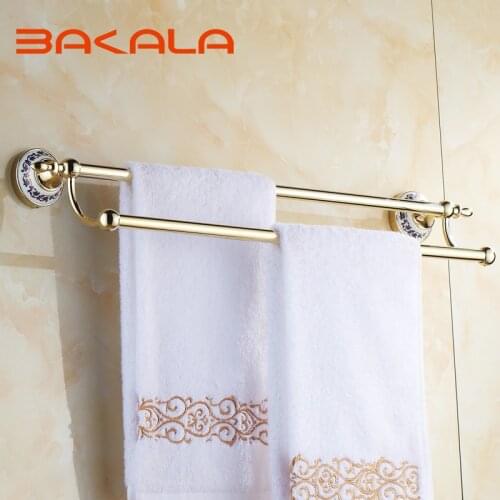 BAKALA Free Shipping Wholesale And Retail Wall Mounted Gold-plate Towel Bars Bathroom Golden Dual Poles Towel Rod BR-5510