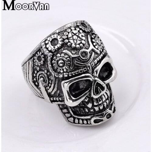 Banquet Men Retro Ethnic Carved Sketelons/Skulls Rings Gift Stainless Steel Rock Casting Jewelry R164