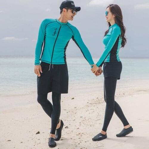 Mens Womens Rash Guards Set Zipper Long Sleeves 3 pcs or 4pcs Swimming Snorkeling Diving Surfing Suits Matching Couples Sun UV