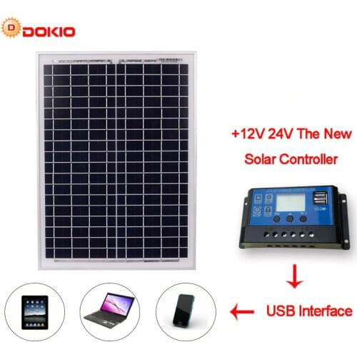 DOKIO Brand Solar Panel China 20W Blue Solar Panels + 10A 12V/24V Controller With USB Interface Battery Travel Power Supply
