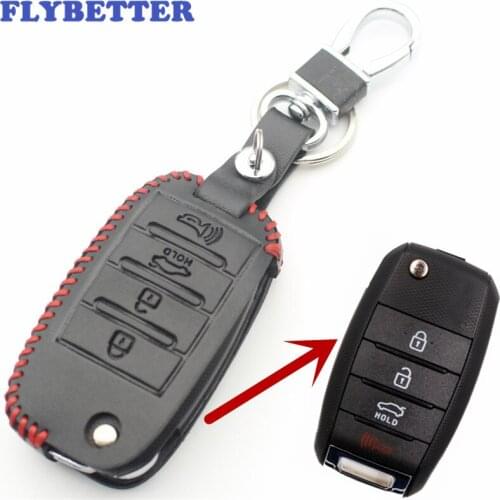 FLYBETTER Genuine Leather 4Button Flip Key Case Cover For Kia Optima/Sorento/Soul/Carens/Sportage/K3/K5 Car Styling L82