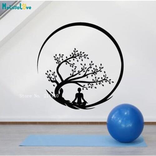 Meditation Vinyl Wall Decal Yoga Room Circle Zen Tree Lotus Pose Stickers Murals Removable New Design Living Bedroom YT5933