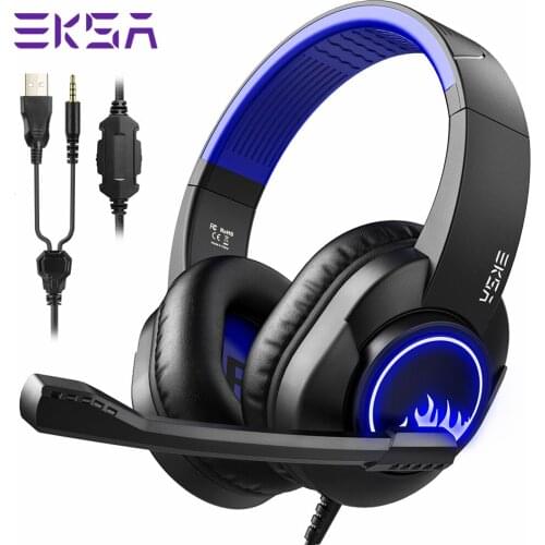 EKSA Gaming Headphones with Microphone T8 Stereo Wired Headset Gamer For PC/PS4/Xbox one with Noise Cancelling Mic LED Lights