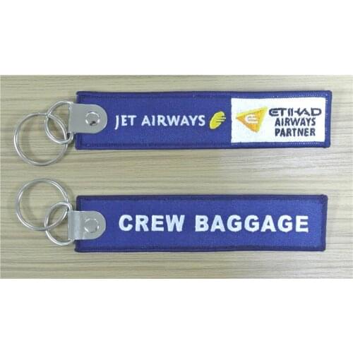 Jet Airways Etihad Airways Partner Crew Baggage Custom Logo Embroidery Fabric Keychain