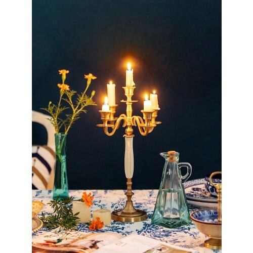 Classic retro 5-head brass candlestick romantic dining table home high-end restaurant villa candlestick wedding shop furnishings