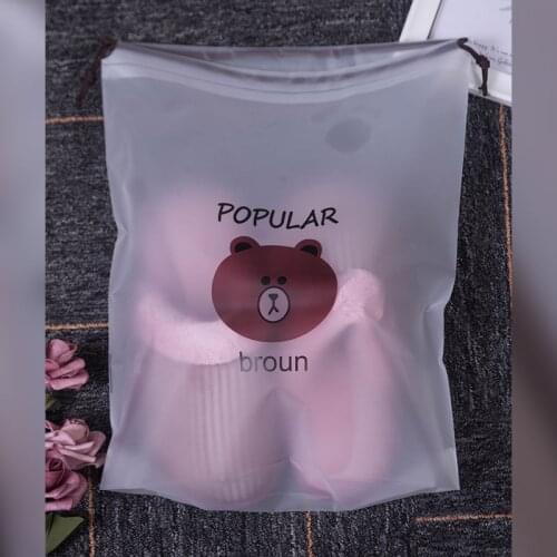 Bear Pattern Cosmetic Bags Transparent Frosted Drawstring Underwear Socks Bag Portable Travel Waterproof Storage Bags Multi Size