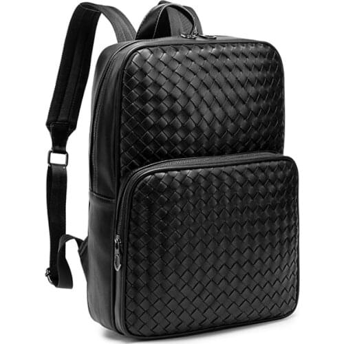Fashion Woven Mens Shoulder Bag New Casual Business Backpack High-quality Leather Knapsack Multi-function Large-Capacity Bags