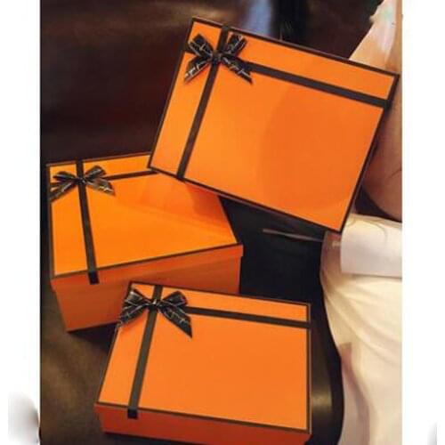 Fashion Bow Gift Box Orange Black Bronzing Bow Party Valentines Day Lipstick Perfume Bestselling Large Cardboard Paper Gift Box