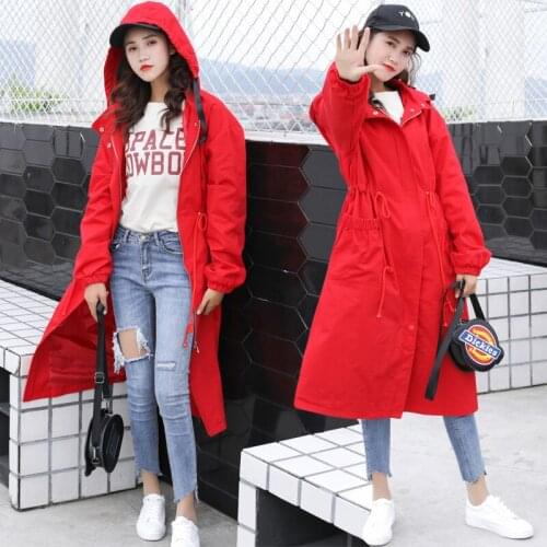 Fashion Long Trench Coats For Women 2019 New Spring Autumn Casual Windbreaker Outerwear Female Black Hooded Coats M315