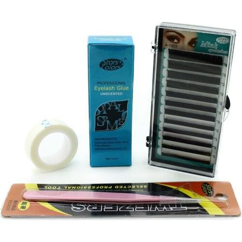 Professional makeup eyelash extension set including mix length mink eyelashes,No stimulation no odor eyelash gule Makeup set
