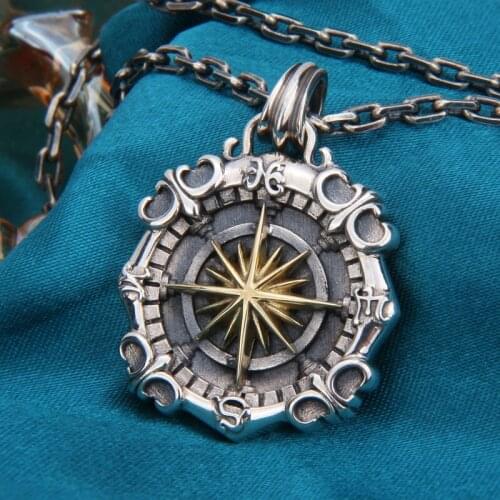 New real solid S925 sterling silver jewelry deep sea compass military brand fashion hip-hop personality Man pendant Gifts
