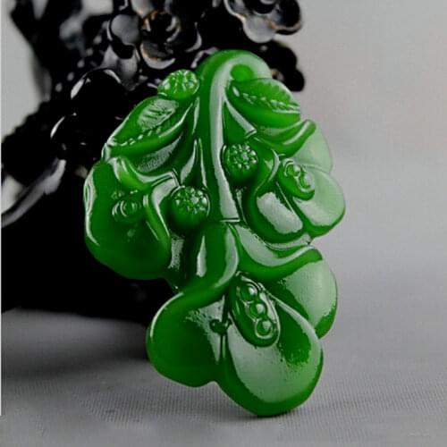 Natural Jade Green Hand Carved Magnolia Pendant Fashion Jewelry Mens and Womens Necklace Gift Accessories