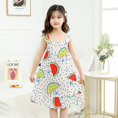 Baby Girl Nightgown Kids Nightdress Sleepwear Summer Teens Cotton Sleeveless Nightwear Childrens Pajamas Cartoon Dress Homewear