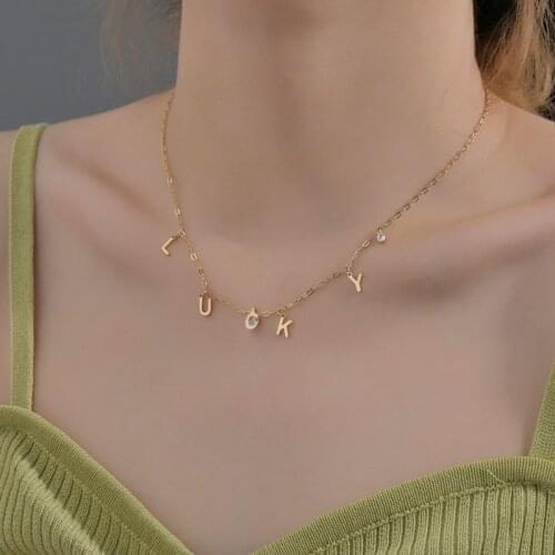 2021 New Arrival Vintage LUCKY Word Pendant Necklace Stainless Steel Minimalist Necklaces For Women