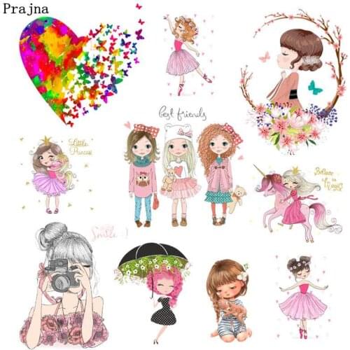 Prajna Fashion Beauty Girl Iron On Heat Transfers Unicorn Ballet Cartoon Heat Transfers Vinyl Ironing Sticker On Clothes T-shirt