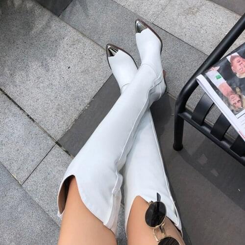 Sgesvier Size 34-45 New Genuine leather boots women metal high heels autumn winter over the knee boots sexy ladies thigh boots