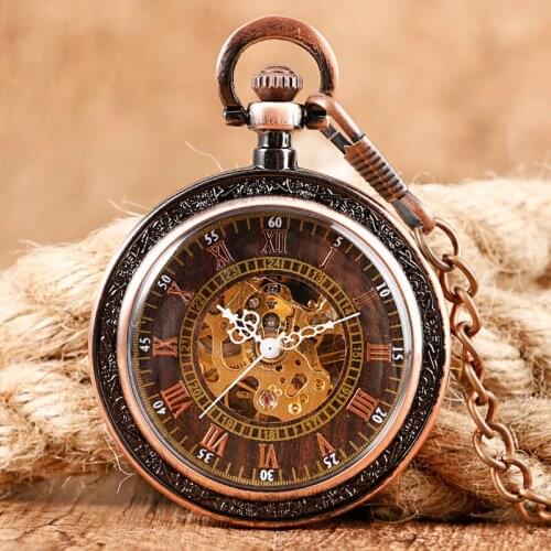 Stylish Classic Steampunk Rose Copper Mechanical Pocket Watch Roman Numbers Hand Wind Open Face Nurse Pendant Christmas Gifts