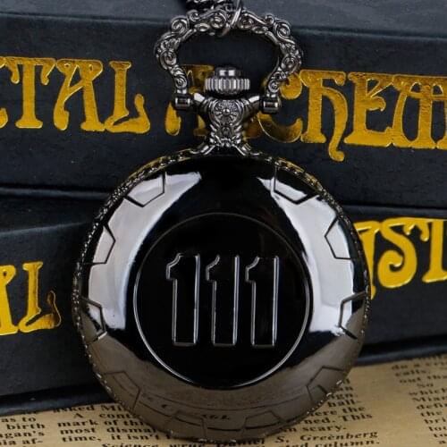 Vintage Rrtro Quartz Pocket Watch Black Game Fallout 4 Vault 111 Steampunk Women Man Necklace Pendant