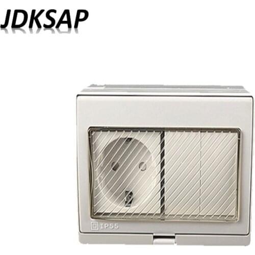 Waterproof Socket 16A 250V EU/UK/USA/Universal Socket IP55 Weatherproof Standard Power Socket Grounding With Dual Button Switch