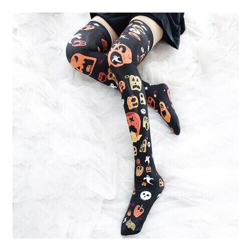 Lolita Thigh high Socks Japanese Cosplay Over Knee Stocking Halloween pumpkin Print Young Girl Women Cute Knee-High Socks