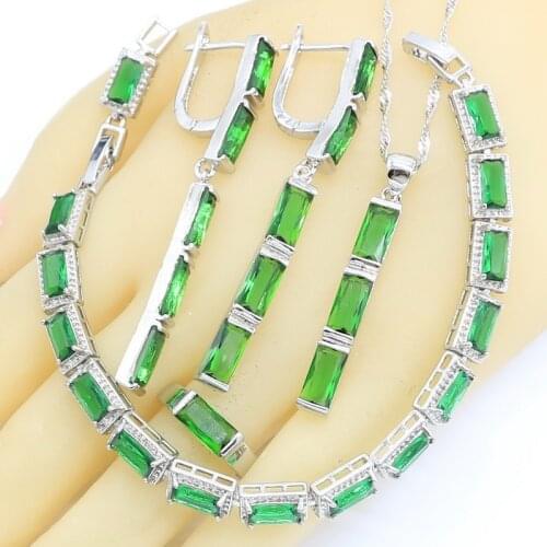 Green Semi-precious Jewelry Sets For Women Wedding Party Bracelet Necklace Pendant Earrings Ring Birthday Gift