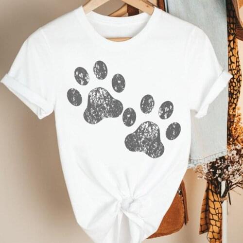 Women Clothes Pet Sweet 90s Ladies Dog Paw Cartoon Summer Short Sleeve Print Fashion Tshirt Female Tee Top Graphic T-shirt