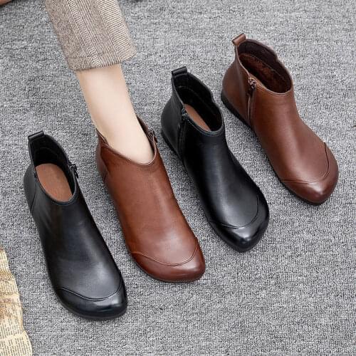 2021 Large Size Winter New Retro Women Boots Grandmother Comfortable Shoes Flat Ankle Boot Black Booties National Botas mujer