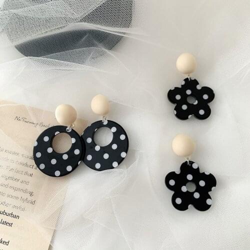 Retro Polka Dot Printed Flower Earrings for Women Girl Round Geometric Big Dangle Earrings Vintage Party Jewelry Pendientes 2020