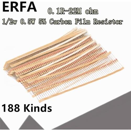 100pcs 1/2w 0.5W 5% Carbon Film Resistor 1R~1M 2.2R 10R 22R 47R 51R 100R 150R 470R 1K 4.7K 10K 47K 1 2.2 10 22 47 51 100 150 ohm