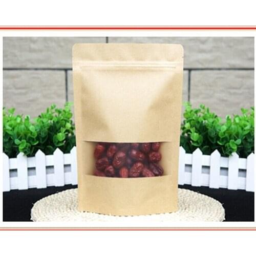 18cm*30cm,100pcs/lot,stand up Zipper/zip lock Kraft paper bag with window PE inside kraft bag for food