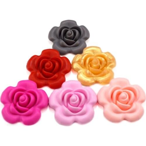 20pcs Rose Flower Silicone Beads For DIY Necklace Baby Chewable Toy For Teether Teething Pendants Jewelry BPA Free Mix 10 Colors