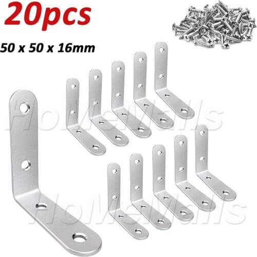20pcs L-shaped Corner Brace Stainless Steel Angle Brackets Fastener For Wooden Shelves Chair Wardrobes Furniture Fixed Accessory