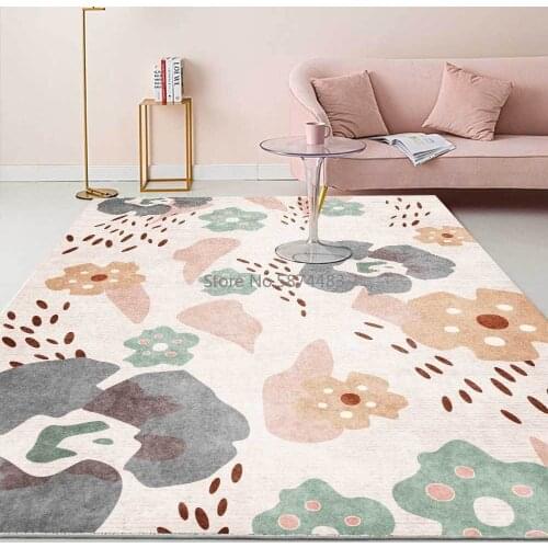 200*300cm Cute Abstract Cartoon Pink Morandi Gray Small Flowers Living Room Bedroom Bedside Carpet Mat Customization