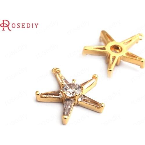 34926)4PCS 15x14MM 24K Gold Color Brass with White Zircon Star Charms Pendants High Quality Diy Accessories Jewelry Findings