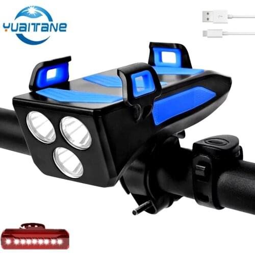 4 in 1 Multifunction 1500lms Bicycle Light Phone Holder Bike Horn LED Bike Headlight Power Bank Powerful flashlight for the bike