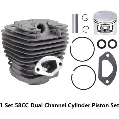 58cc Dual Channel Cylinder & Piston Kit For Chain Saw Brush Cutter Accessories Garden Tool Parts 5800 Chainsaw Rebuild Kit