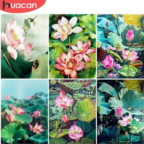 HUACAN Diamond Painting Lotus Cross Stitch Full Drill Diamond Embroidery Mosaic Lotus Leaf Home Art Wall Sticker